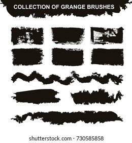 A set of grunge elements. Collection of vector graphics for design. Abstract brushes and stains. Dirty background, frame for text.