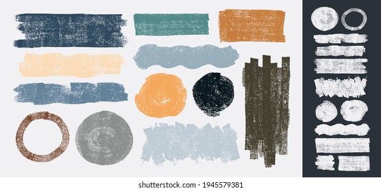 Set of Grunge elements for social media. Vector paintbrush, brush strokes templates. Design rectangle text boxes or speech bubbles. Dirty distress texture banners for social networks story and posts.