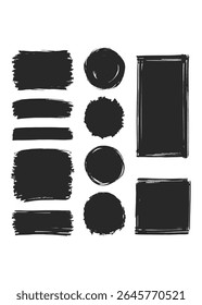 Set of Grunge elements for social media. Paintbrush, brush strokes templates. Design rectangle text boxes or speech bubbles for social networks story and posts. stock illustration