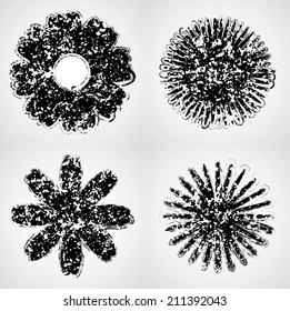 Set of grunge flowers. Vector illustration. Decorative elements