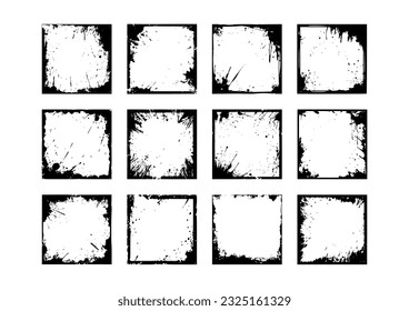 Set of grunge frame border square black vector illustrations