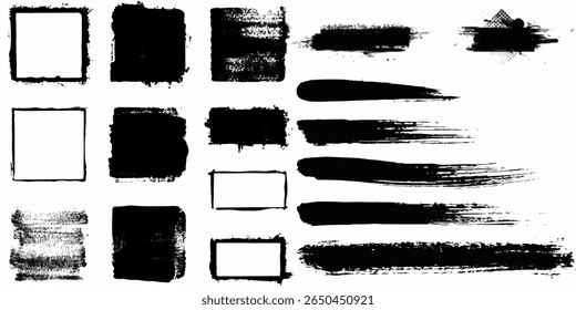 Set of grunge frame on white background Grunge Brush Stroke Overlay Set on Transparent Background