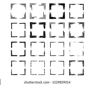 Set of grunge frames. Collection of black borders. Bundle of elements for collage. Vector illustration.