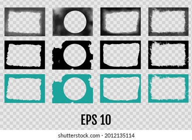 Set of grunge frames. Empty border background. Hand draws black and white ink. Distress damaged edge vintage template. Brush stroke vector.