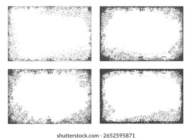 Conjunto de marcos grunge sobre un fondo blanco. Marco antiguo con textura de polvo. Textura grunge con puntos semitonos. 