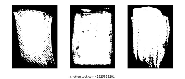 Set of grunge frames for photo collage. Template with brush stroke.  Rectangular old rough edge effect border for picture overlay. Vector illustration