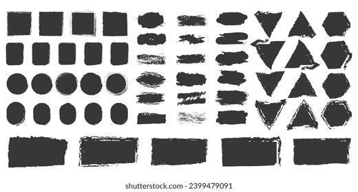 Conjunto de armazones, sellos, cuadrados, ovales, fondos, pinceles, pinceles decorativos, siluetas vectoriales, pegatinas, marcos.