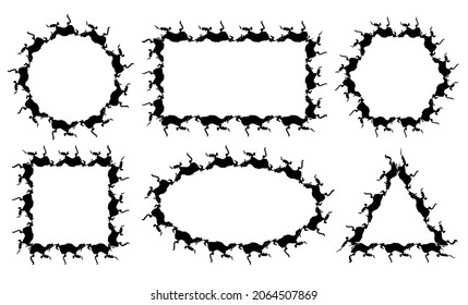 Set of grunge frames.Textured vector broken borders. Rough scratched wreath. Templates for postcard,logo,invitation,text.