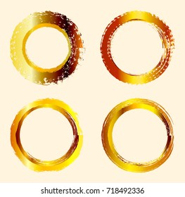 Set of grunge gold circles.Vector golden round shapes.