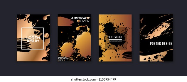 Set of grunge gold paint texture. Distress rough background. Noise dirty rectangle stamp, card, background, cover. Black and golden marble texture.