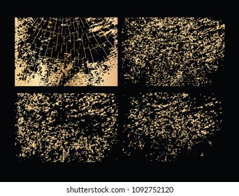 Set of grunge gold texture. Golden texture isolated on black background. Vector Illustration.