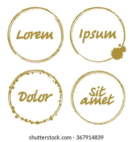 Set of Grunge Gold and White Frames . Distress Border Frame Collection . Circle Vector Frames for your Design . Vine Stains