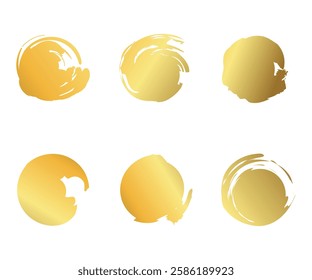 Set of grunge golden circle brush ink stroke. Grunge collection for design. 