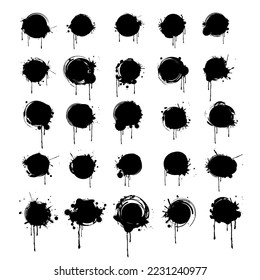 A set of grunge graffiti backgrounds for text or images speech bubbles with blobs and smudges. Modern abstract paint spots vector illustration isilated on white background.