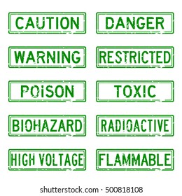 Set of grunge green rubber stamp about safety
