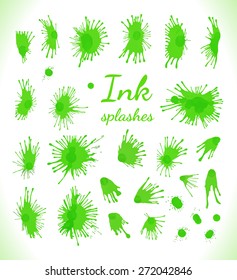 Set of grunge green splashes. Grunge background