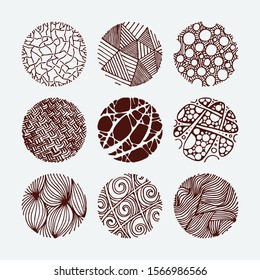 Set of grunge halftone drawing textures. Random doodle circles. Vector illustration