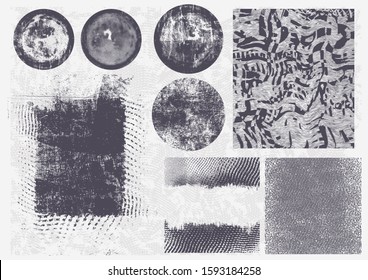 Set of grunge halftone drawing textures. Vector illustration.