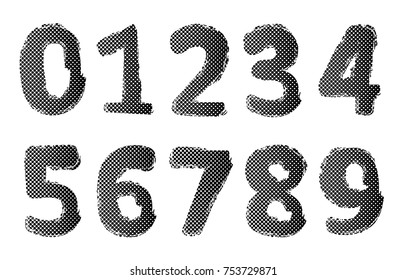 Set of grunge halftone numbers.Vector halftone numbers.