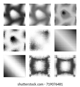 Set of Grunge Halftone Vintage Backgrounds. Ink Dots Texture Design Elements. Patterns for design of retro comic books, posters and leaflets. Vector illustration