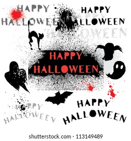 Set of grunge halloween elements and greetings. Vector collection.