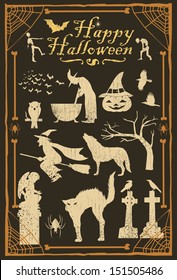 Set of grunge Halloween icons, vector