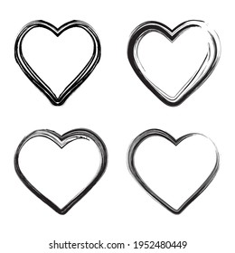 Set of grunge hand drawn brush stroke hearts vector illustration