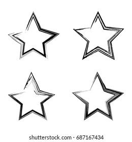 Set of grunge hand drawn brush stroke stars vector illustration