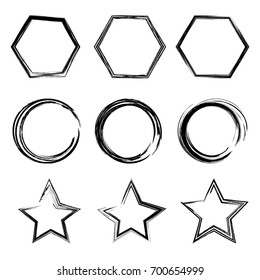Set of grunge hand drawn brush stroke stars vector illustration