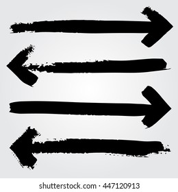 Set of grunge hand drawn brushstroke arrows vector illustration. Abstract hand drawn grunge background