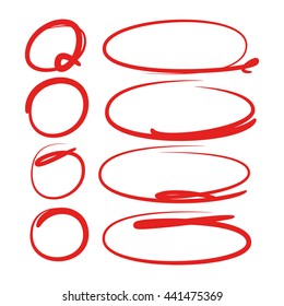 set of grunge and hand drawn circle highlighter for marking text