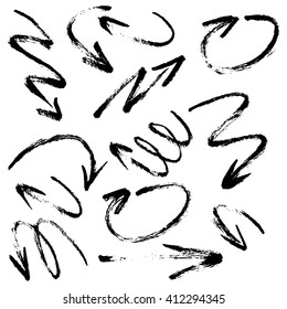 Set of grunge handdrawn arrows isolated on white background. Vector illustration EPS10.