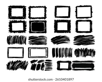 Set of Grunge Hand-Drawn Black and White Frames