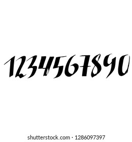 Set of grunge handdrawn numbers. Modern dry brush lettering. Vector illustration