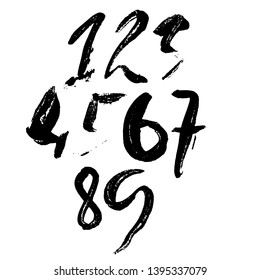 Set of grunge handdrawn numbers. Modern dry brush lettering. Vector illustration.