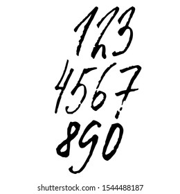 Set of grunge handdrawn numbers. Modern dry brush lettering. Vector illustration.
