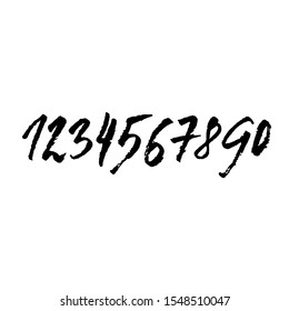 Set of grunge handdrawn numbers. Modern dry brush lettering. Vector illustration.