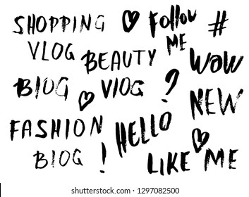Set of grunge handwritten lettering for social media network. Vector illustration. 