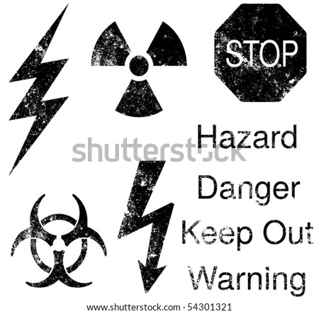 A set of grunge hazard and danger vectors