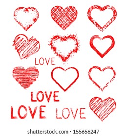 Set of grunge hearts