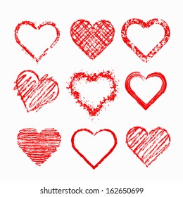 Set of grunge hearts 
