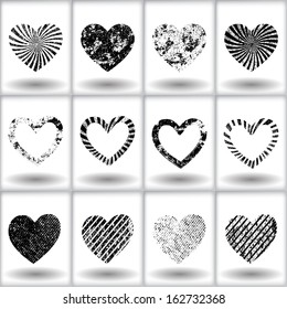 Set of grunge hearts
