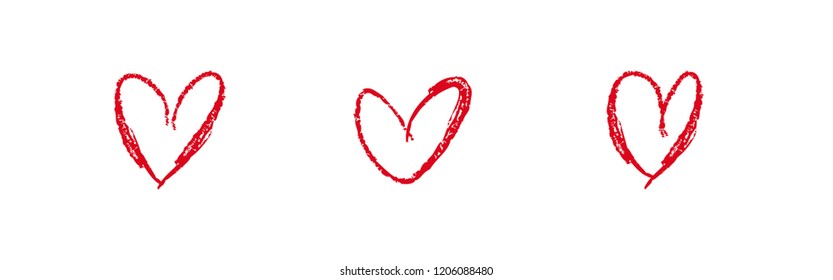 Set of grunge hearts hand drawn with chalk texture. Vector heart shapes. Love symbol collection