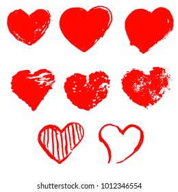 Set of grunge hearts on white background.