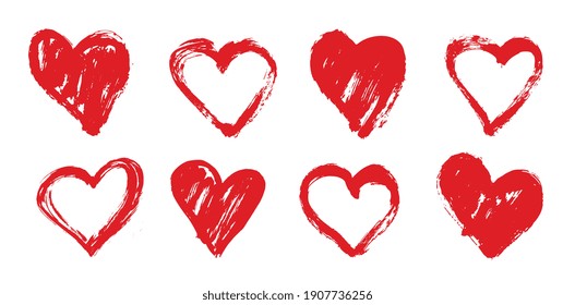 Set grunge hearts. Valentine's day. Hand drawn illustration. Vector.