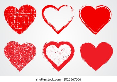 Set of grunge hearts.Love symbol for Valentines day.Vector illustration.