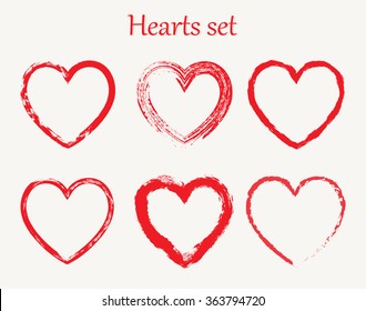 Set of grunge hearts.Vector heart shapes.