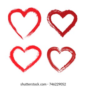 Set of grunge hearts.Vector heart shapes.