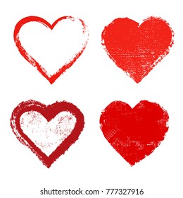 Set of grunge hearts.Vector heart shapes.