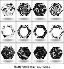 Set of grunge hexagon